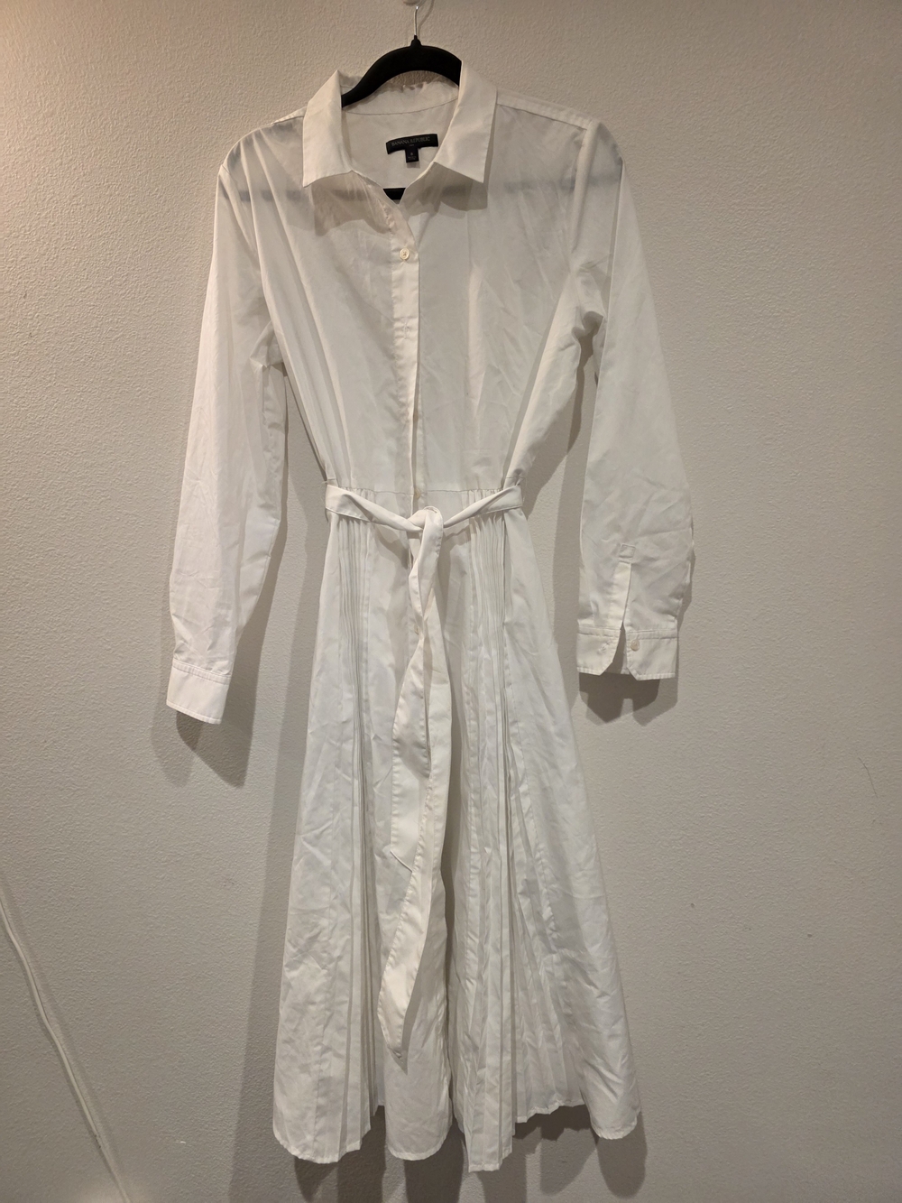 Banana Republic White Long-Sleeve Shirt Dress with Tie Waist